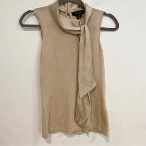 BANANA REPUBLIC SLEEVELESS BEIGE TOP SATIN TIE NECK SILK CASHMERE BLEND MEDIUM